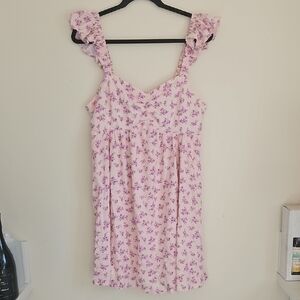 Altar'd State Pink Floral Dress Midi Tank Ruffles Stretchy